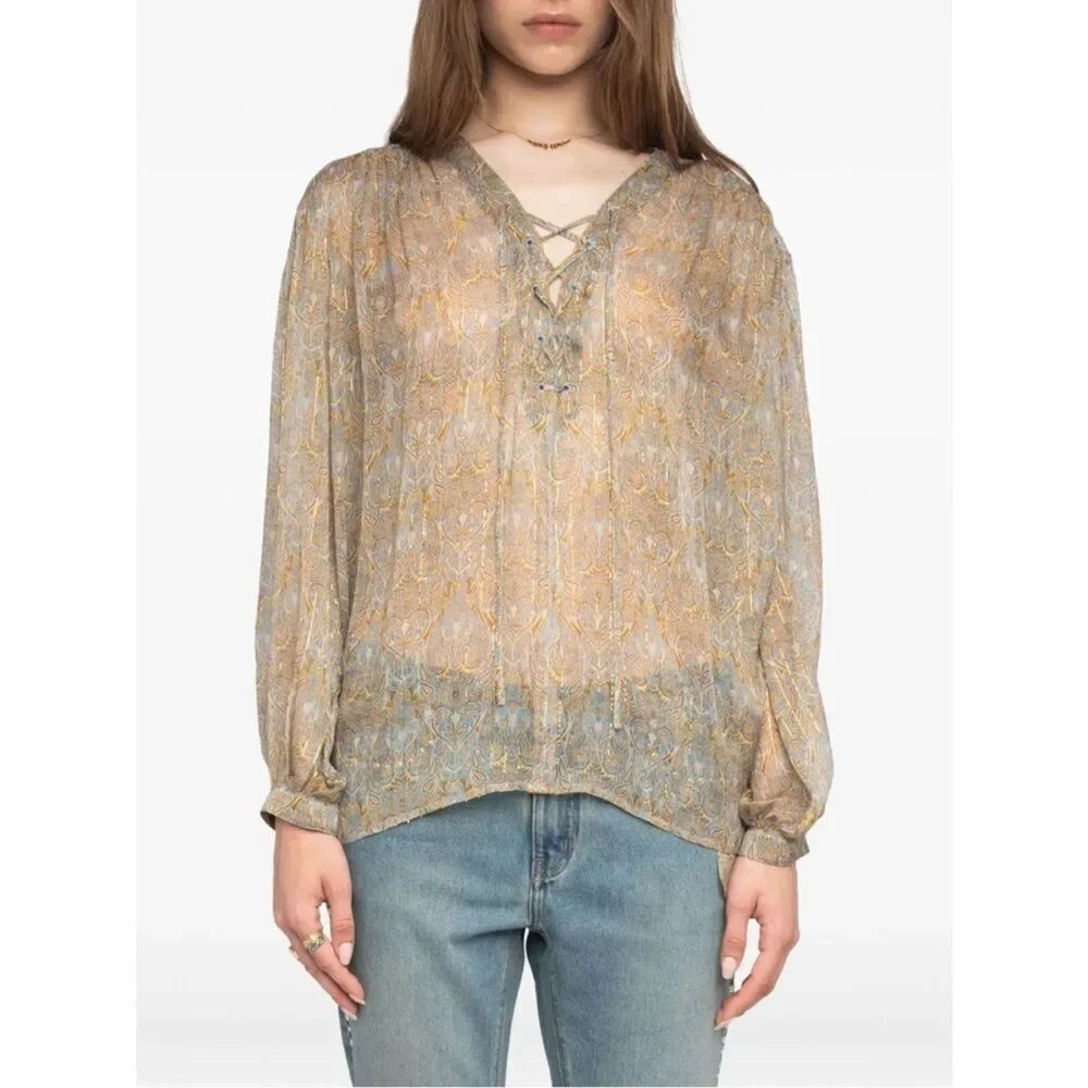 $298 Zadig&Voltaire Tamela lace-up blouse NWT XS